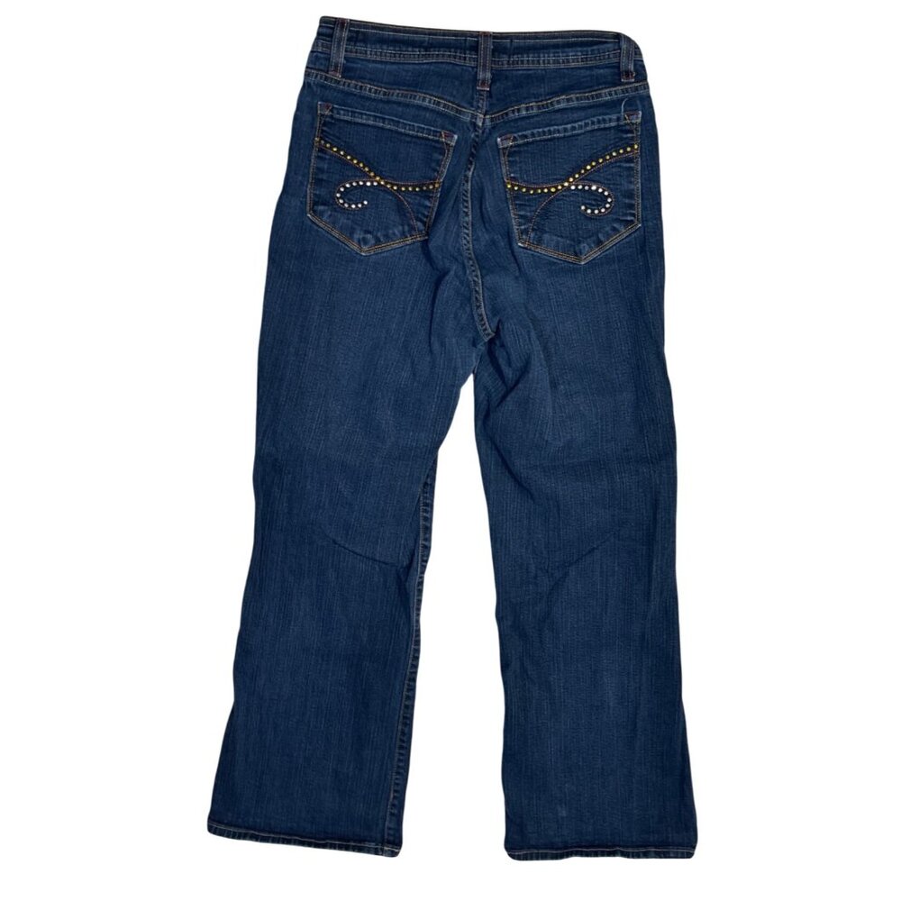 VTG NYDJ Jeans Rhinestone Pocket Straight Medium Wash Size 8 Petite 8P (READ)